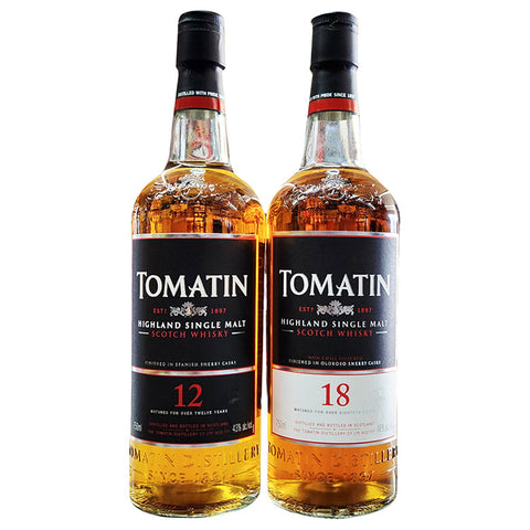 Tomatin 12 Year & 18 Year Blended Scotch Whiskey Spanish & Oloroso Sherry Casks Set- 750ml