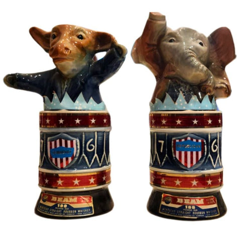 Jim Beam Republican & Democrat  Elephant And Donkey Decanter Set Bourbon Whiskey - 425ml