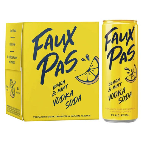 Faux Pas Lemon & Mint Vodka Soda - 250ml x 4