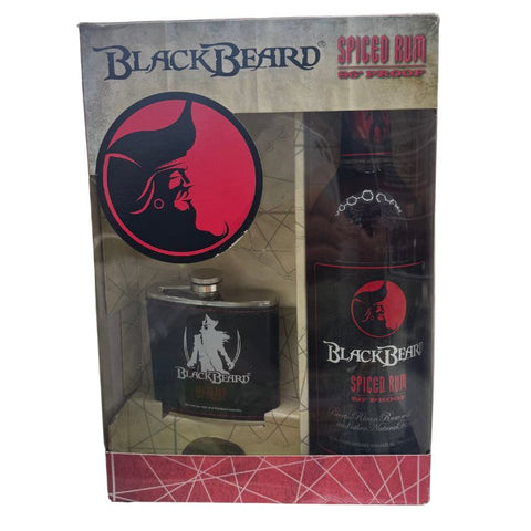 Blackbeard Spiced Rum Gift Set With Flask - 750ml