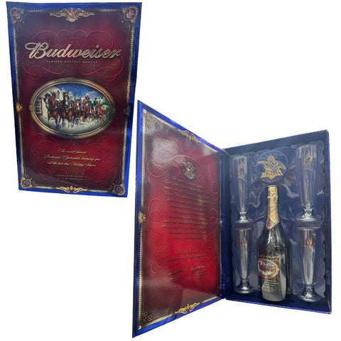 Budweiser Limited Edition Qt.Bottle & 4 11oz. Beer Glasses