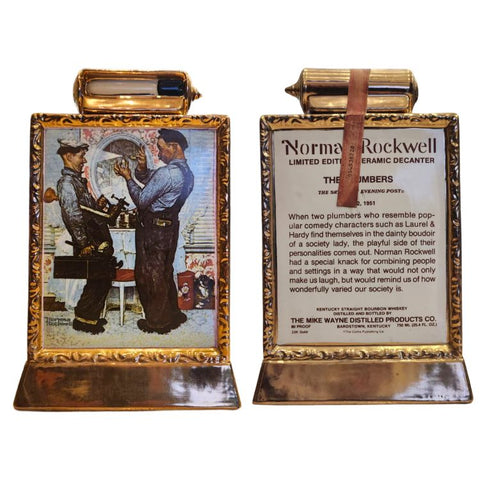 Norman Rockwell Decanter THE PLUMBERS 23K Gold Plated 1951 Bourbon Whiskey - 750ml